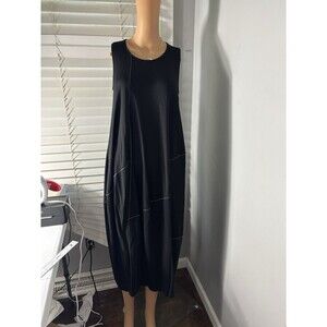 Tekbika Alembika Sleeveless Black White Stitches Lagenlook Dress Sz 1US 6